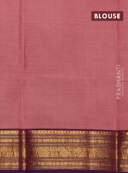 Chettinad cotton saree pink and purple with plain body and zari woven border