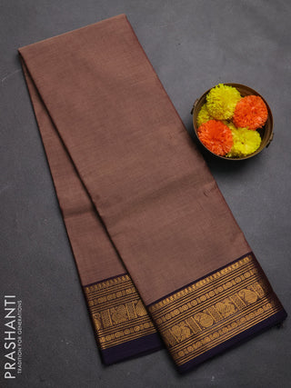 Chettinad cotton saree chikku shade and navy blue with plain body and zari woven border