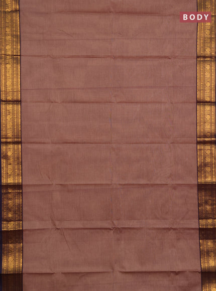 Chettinad cotton saree chikku shade and navy blue with plain body and zari woven border
