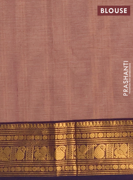 Chettinad cotton saree chikku shade and navy blue with plain body and zari woven border