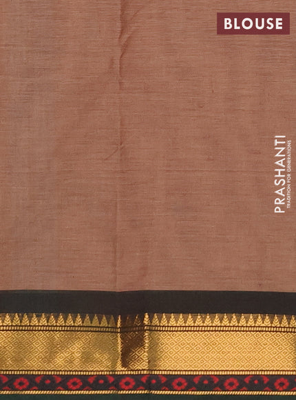 Chettinad cotton saree chikku shade and green with plain body and zari woven border