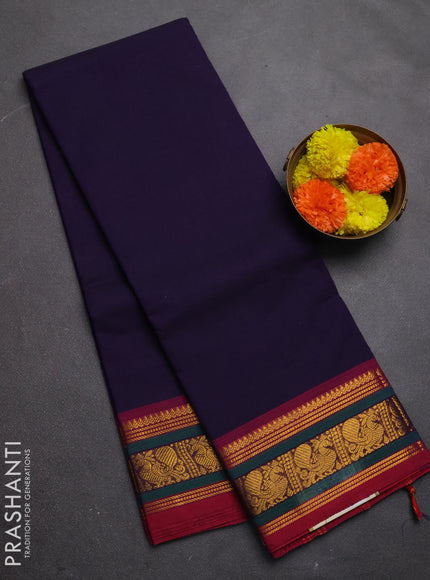 Chettinad cotton saree violet and magenta pink with plain body and zari woven border