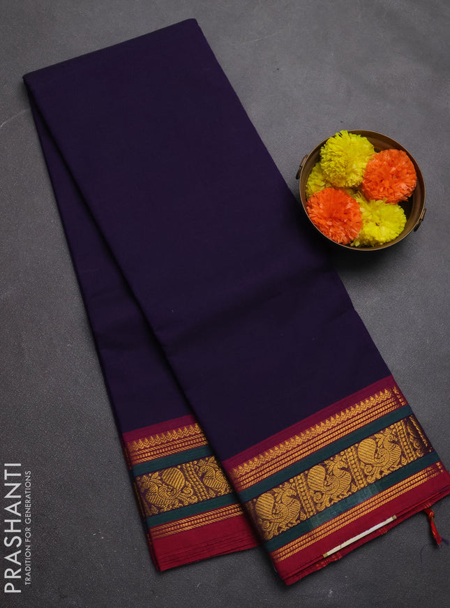 Chettinad cotton saree violet and magenta pink with plain body and zari woven border