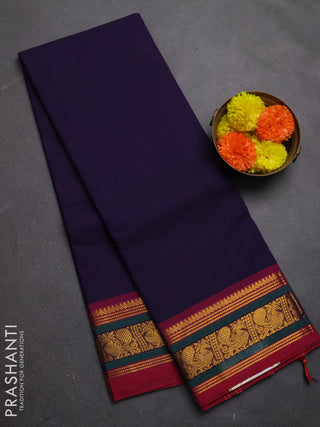 Chettinad cotton saree violet and magenta pink with plain body and zari woven border
