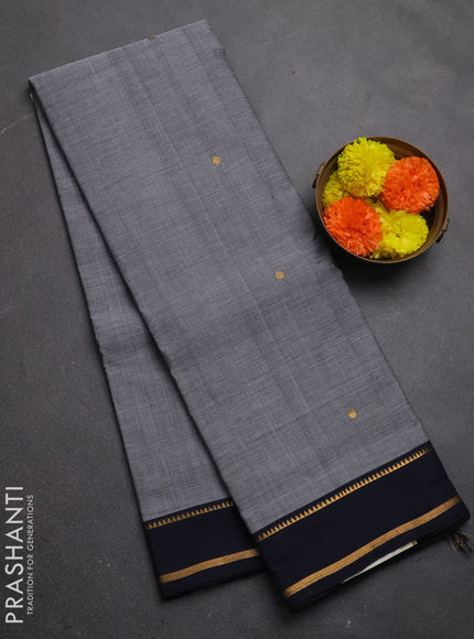 Chettinad cotton saree black and navy blue with zari woven buttas and rettapet zari woven border