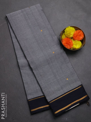Chettinad cotton saree black and navy blue with zari woven buttas and rettapet zari woven border