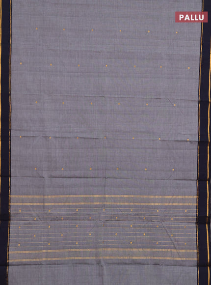 Chettinad cotton saree black and navy blue with zari woven buttas and rettapet zari woven border