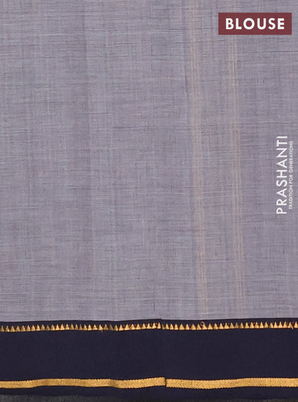 Chettinad cotton saree black and navy blue with zari woven buttas and rettapet zari woven border