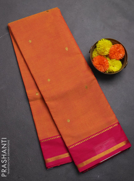 Chettinad cotton saree sunset orange and pink with zari woven buttas and rettapet zari woven border