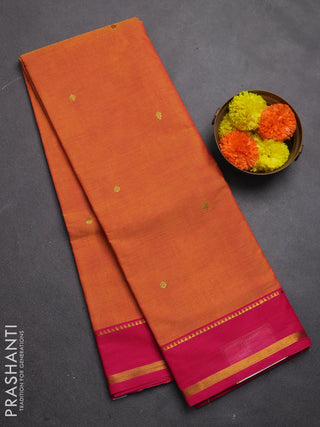 Chettinad cotton saree sunset orange and pink with zari woven buttas and rettapet zari woven border