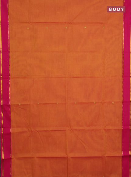 Chettinad cotton saree sunset orange and pink with zari woven buttas and rettapet zari woven border