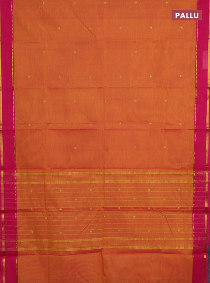 Chettinad cotton saree sunset orange and pink with zari woven buttas and rettapet zari woven border