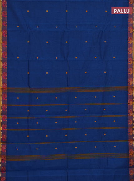 Chettinad cotton saree peacock blue and mustard yellow with thread woven buttas and thread woven border