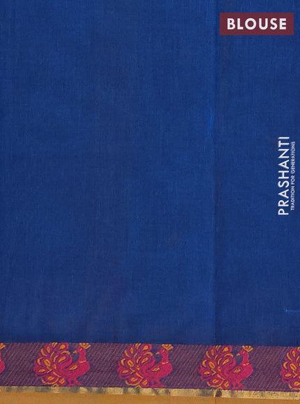 Chettinad cotton saree peacock blue and mustard yellow with thread woven buttas and thread woven border