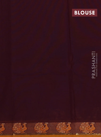 Chettinad cotton saree deep wine and mustard yellow with thread woven buttas and thread woven border