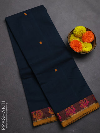 Chettinad cotton saree peacock green and mustard yellow with thread woven buttas and thread woven border