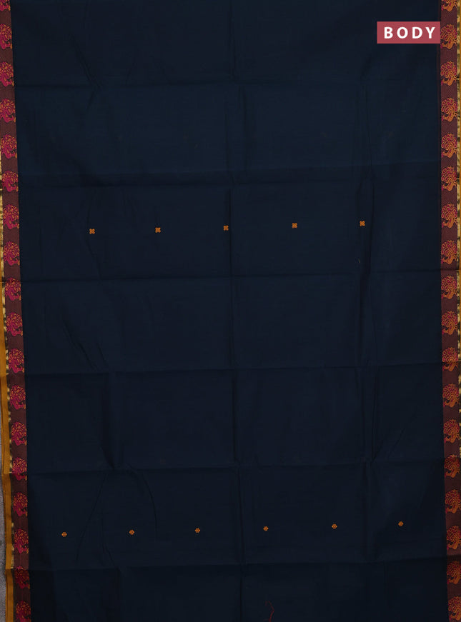 Chettinad cotton saree peacock green and mustard yellow with thread woven buttas and thread woven border