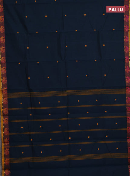 Chettinad cotton saree peacock green and mustard yellow with thread woven buttas and thread woven border