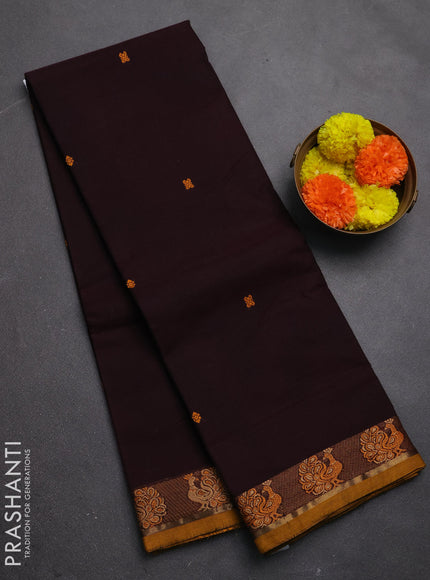 Chettinad cotton saree deep jamun and mustard yellow with thread woven buttas and thread woven border