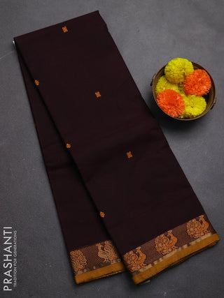 Chettinad cotton saree deep jamun and mustard yellow with thread woven buttas and thread woven border