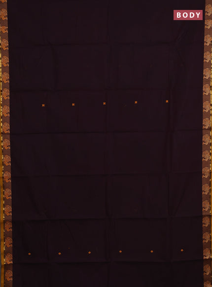 Chettinad cotton saree deep jamun and mustard yellow with thread woven buttas and thread woven border