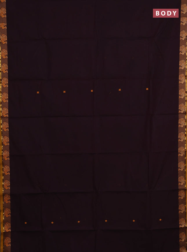 Chettinad cotton saree deep jamun and mustard yellow with thread woven buttas and thread woven border