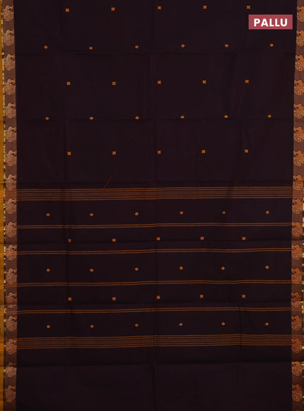 Chettinad cotton saree deep jamun and mustard yellow with thread woven buttas and thread woven border