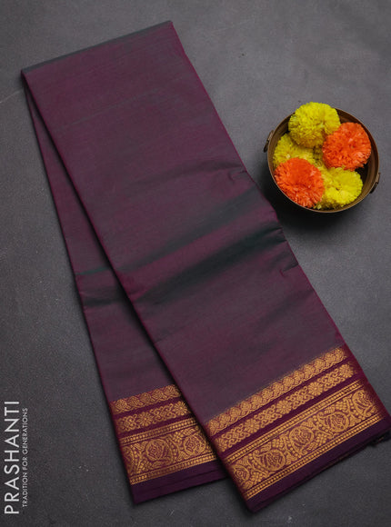 Chettinad cotton saree dual shade of purple and purple with plain body and zari woven border