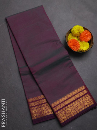 Chettinad cotton saree dual shade of purple and purple with plain body and zari woven border
