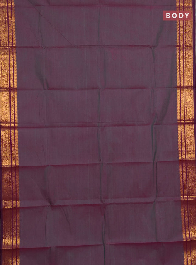 Chettinad cotton saree dual shade of purple and purple with plain body and zari woven border