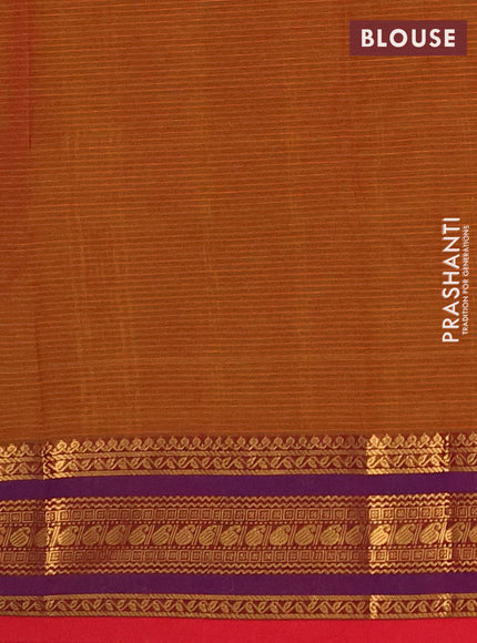 Chettinad cotton saree dark mustard and purple with allover thread weaves pattern and zari woven border