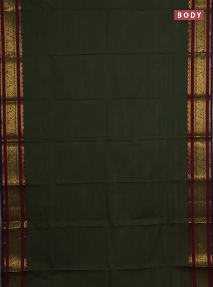 Chettinad cotton saree mehendi green and maroon with plain body and zari woven border