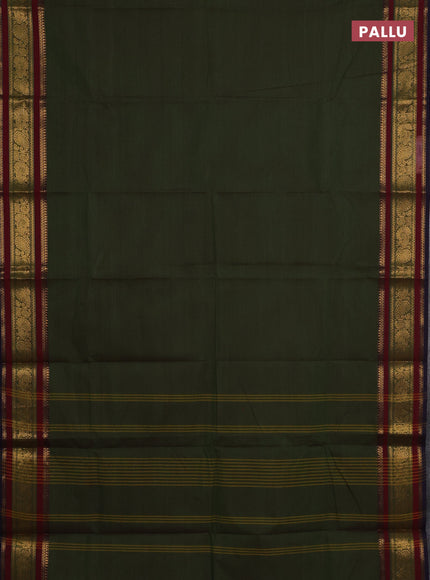 Chettinad cotton saree mehendi green and maroon with plain body and zari woven border