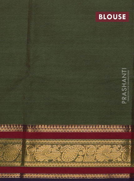 Chettinad cotton saree mehendi green and maroon with plain body and zari woven border