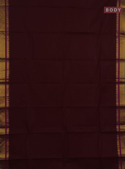 Chettinad cotton saree coffee brown and peacock green with plain body and zari woven border