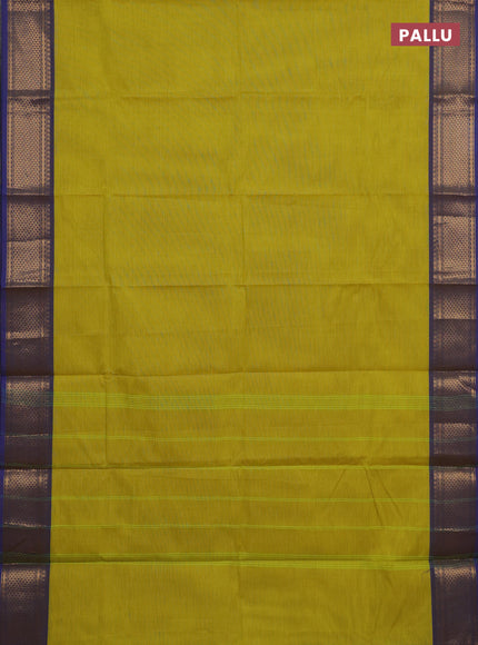 Chettinad cotton saree fluorescent green and blue with plain body and zari woven border