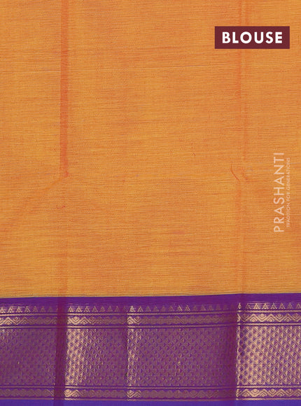 Chettinad cotton saree mustard yellow and blue with plain body and zari woven border