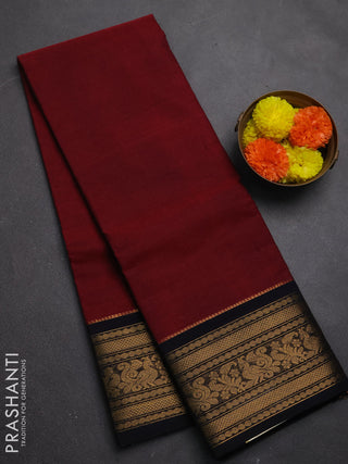 Chettinad cotton saree maroon and black with plain body and zari woven border