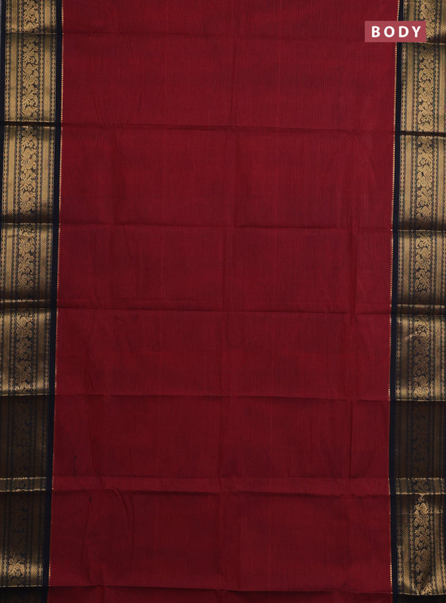 Chettinad cotton saree maroon and black with plain body and zari woven border