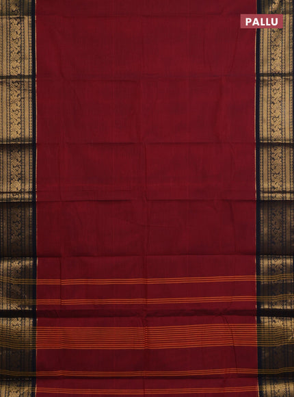 Chettinad cotton saree maroon and black with plain body and zari woven border