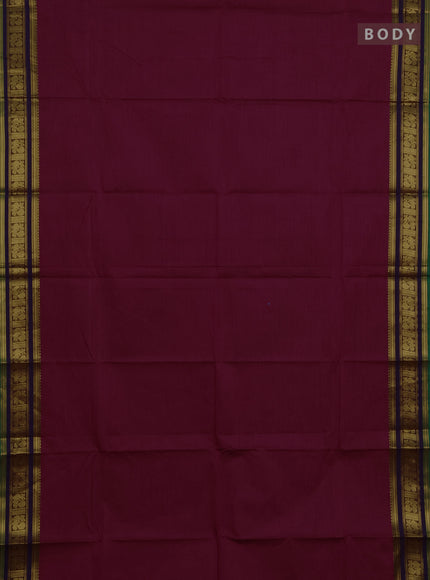 Chettinad cotton saree maganta pink and green with plain body and zari woven border