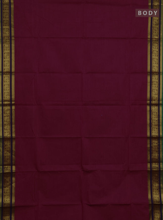 Chettinad cotton saree maganta pink and green with plain body and zari woven border