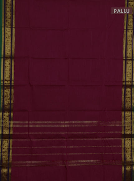 Chettinad cotton saree maganta pink and green with plain body and zari woven border