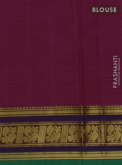 Chettinad cotton saree maganta pink and green with plain body and zari woven border