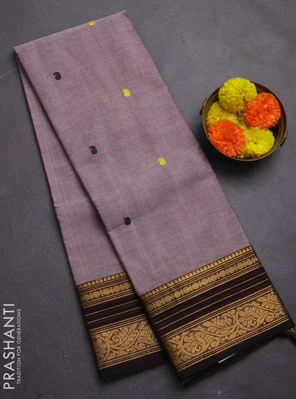 Chettinad cotton saree grey and black with thread woven buttas and zari woven border