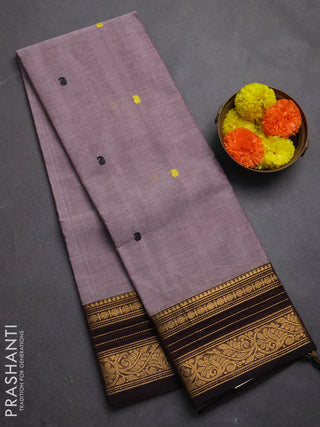 Chettinad cotton saree grey and black with thread woven buttas and zari woven border