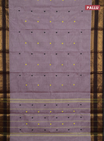 Chettinad cotton saree grey and black with thread woven buttas and zari woven border