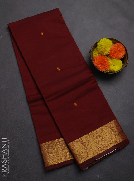 Chettinad cotton saree maroon with thread woven buttas and zari woven border