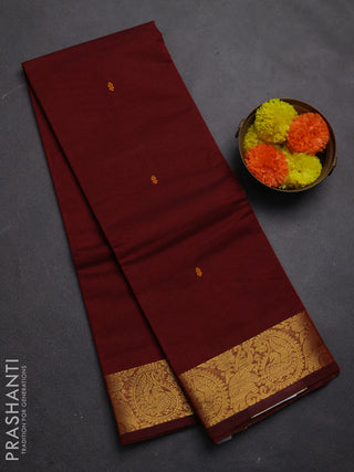 Chettinad cotton saree maroon with thread woven buttas and zari woven border