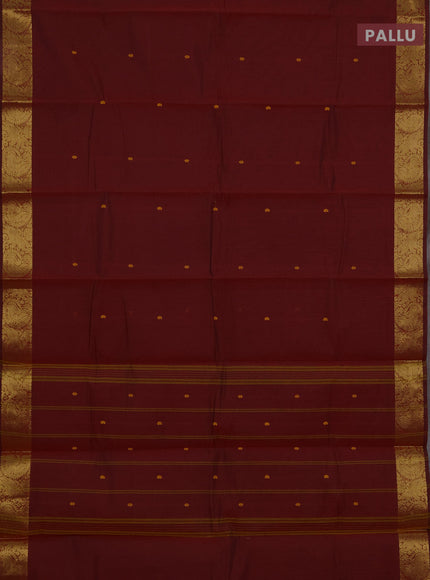Chettinad cotton saree maroon with thread woven buttas and zari woven border